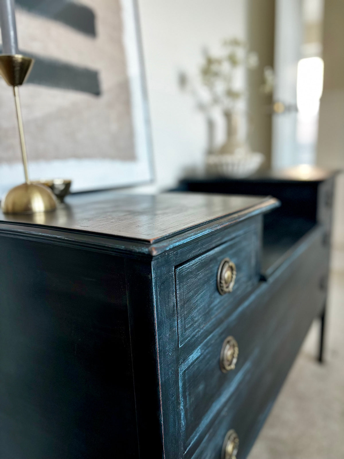 Dressing Table Vintage Charcoal Black | Distressed Black Vanity Table