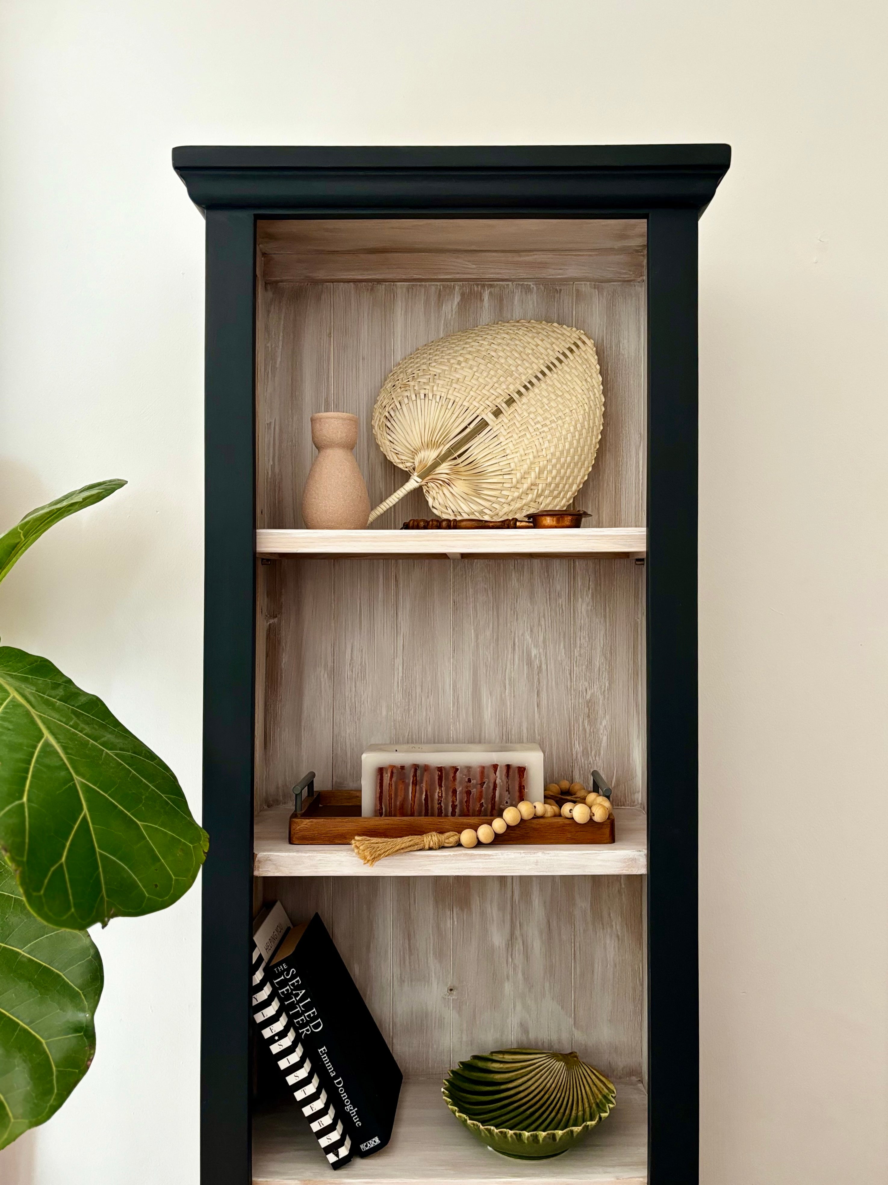 Grey and whitewash slimline tall bookcase