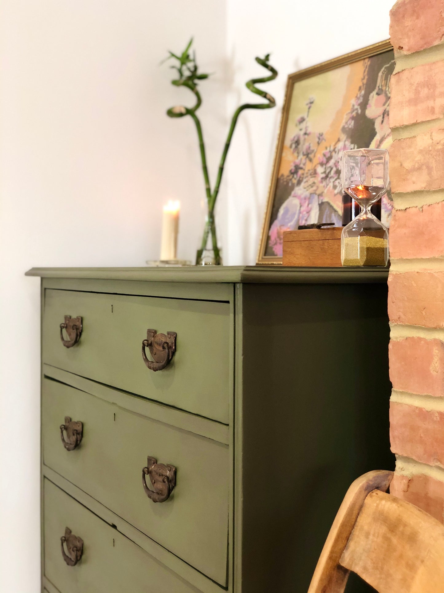 Large Chest Of Drawers, Painted In Green