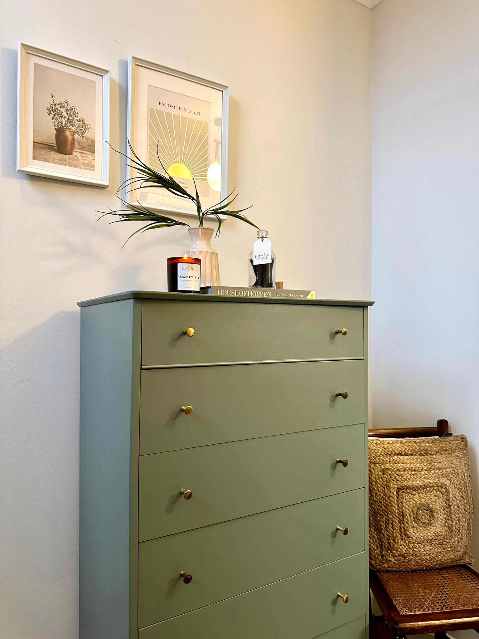 Green Hand Painted Chest of Drawers, ‘Ambleside’ - Little Greene Paint, Upcycled Bedroom Furniture, Vintage Chest of Drawers, Midcentury