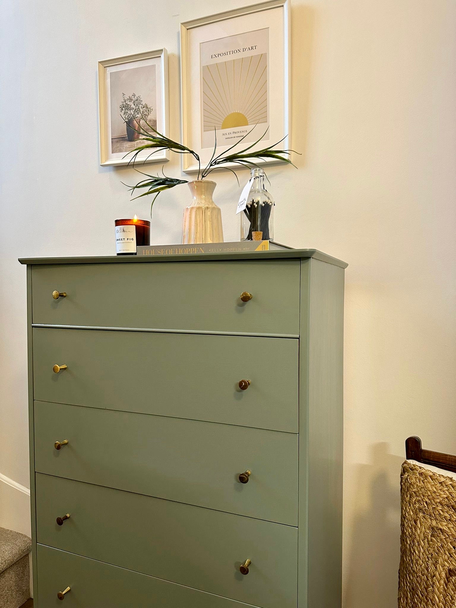 Green Hand Painted Chest of Drawers, ‘Ambleside’ - Little Greene Paint, Upcycled Bedroom Furniture, Vintage Chest of Drawers, Midcentury