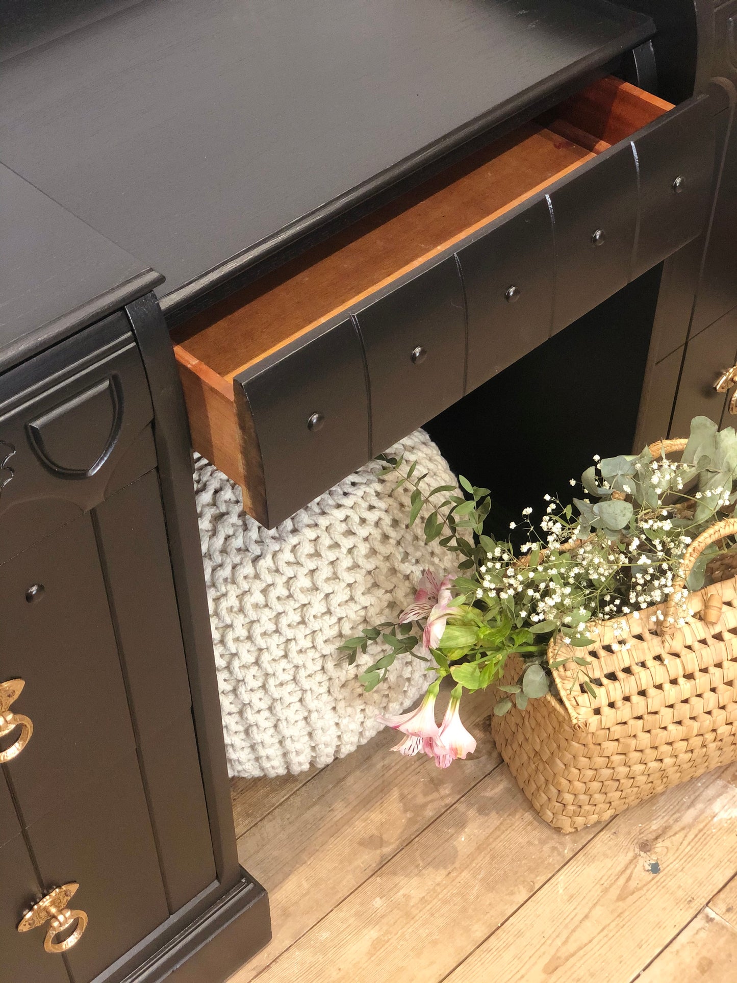 Vintage Black Painted Desk/Dressing Table
