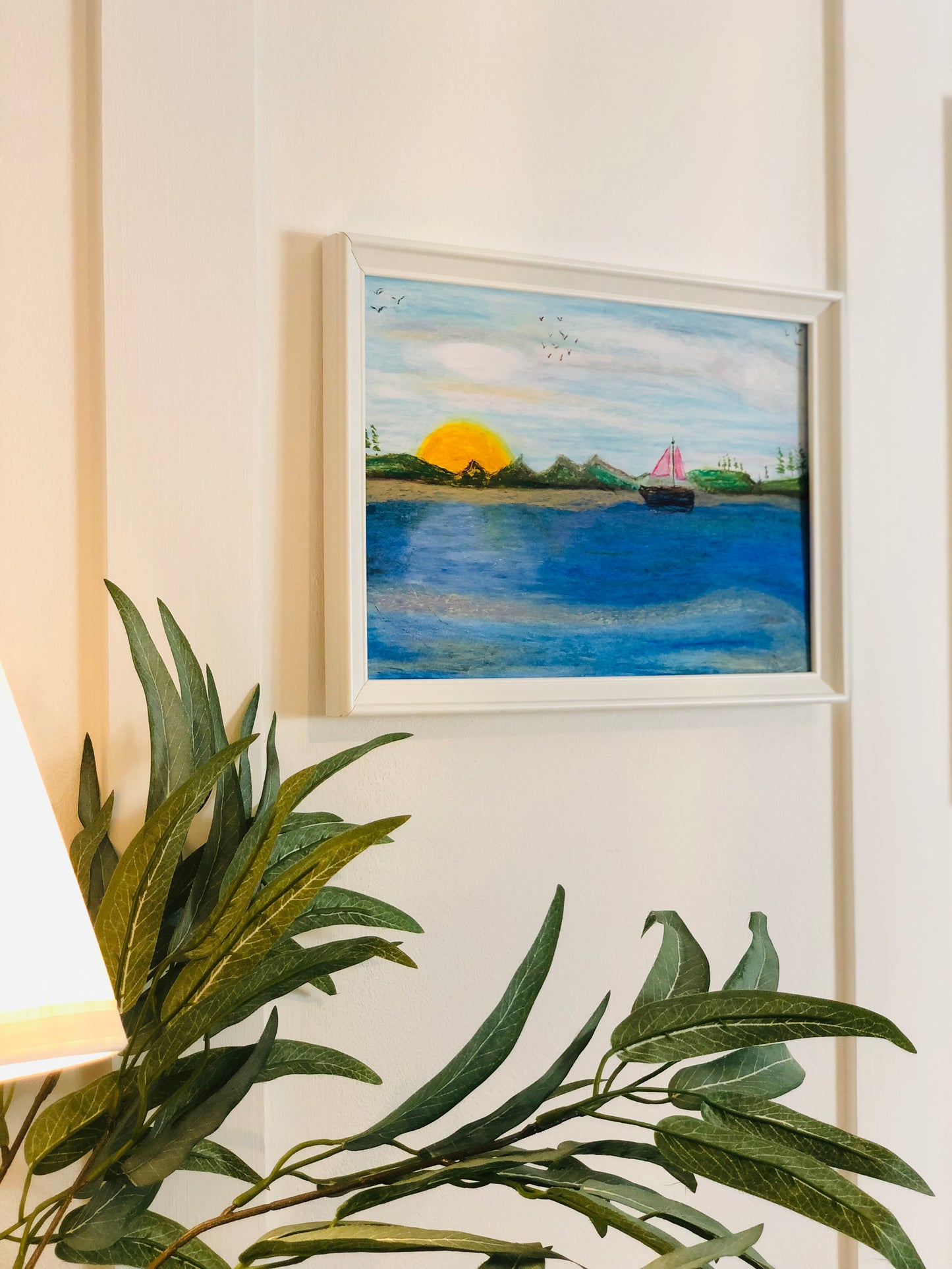 Land And Sea, A4 Unframed Original Oil Pastel Painting