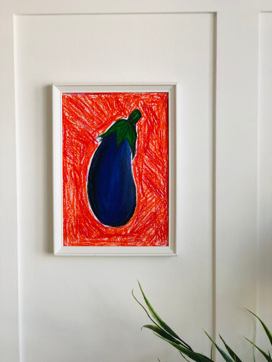 Eggplant, A4 Unframed Oil Pastel Original Artwork