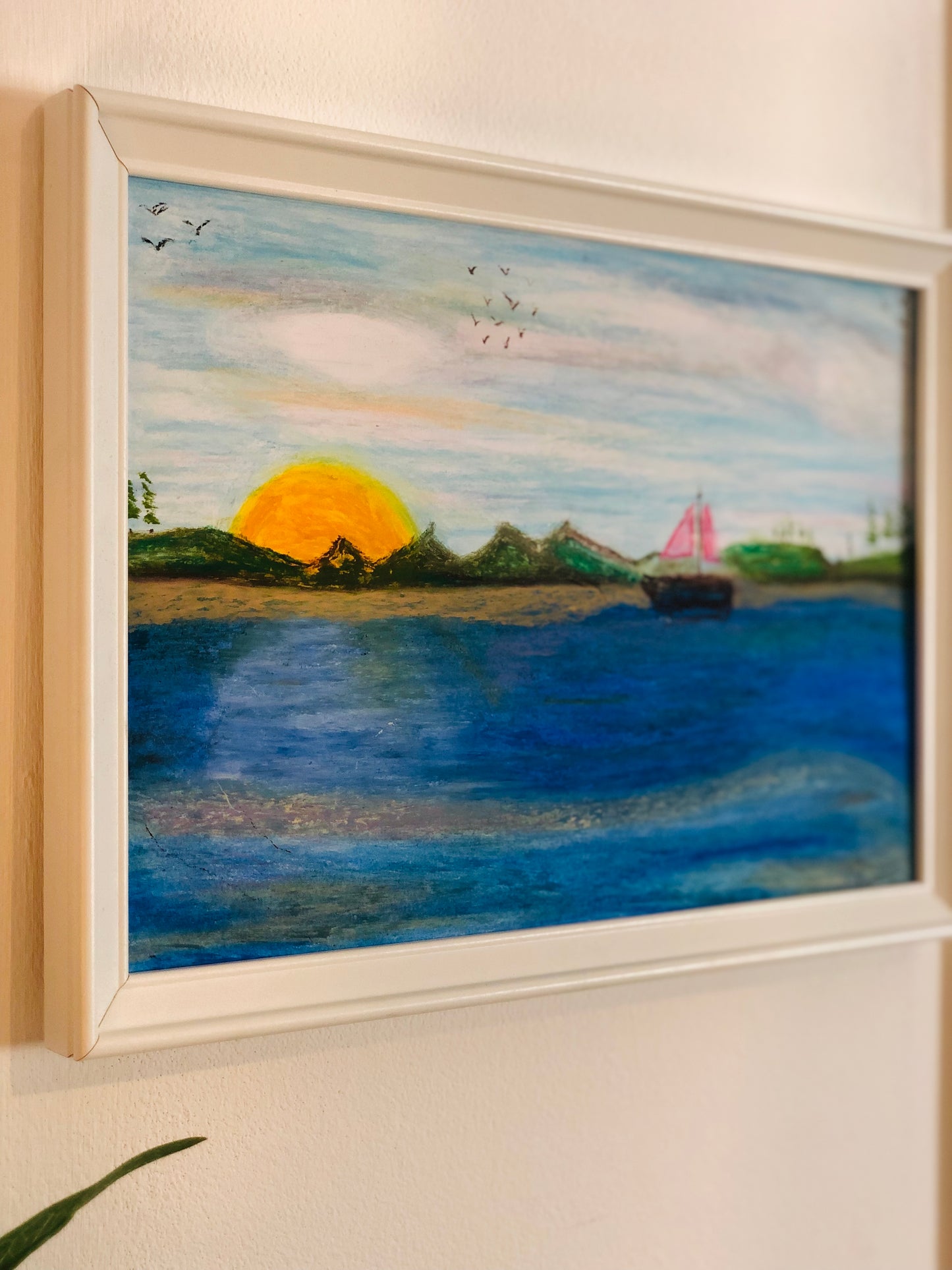 Land And Sea, A4 Unframed Original Oil Pastel Painting