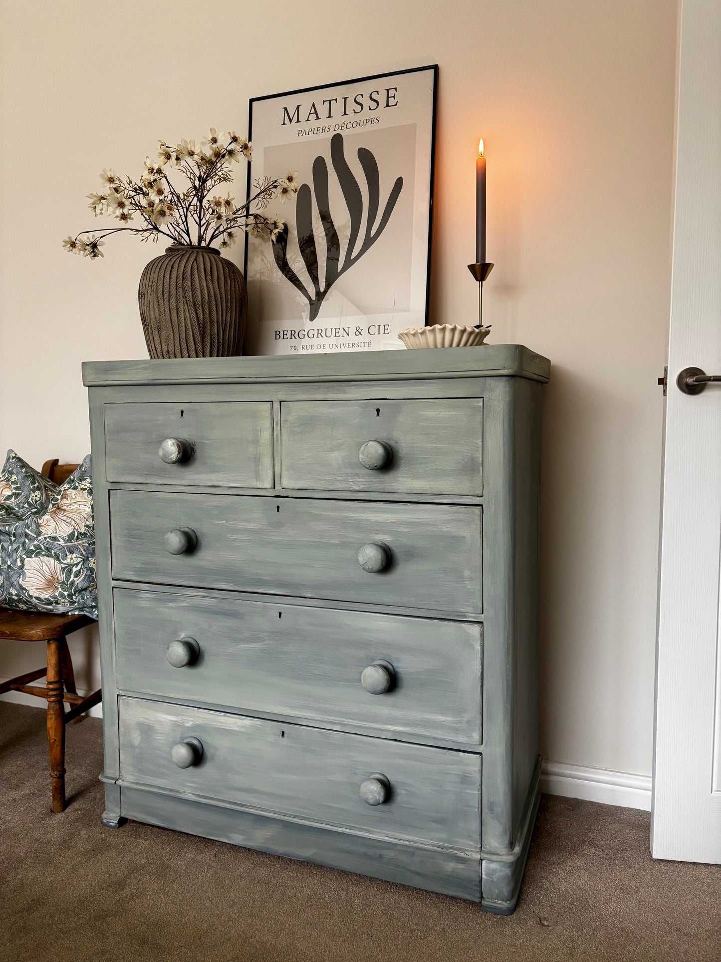 . Vintage Chest of Drawers in Layered Sage Green | Hand Painted Wooden Dresser | Statement Furniture Piece | UK Delivery Included