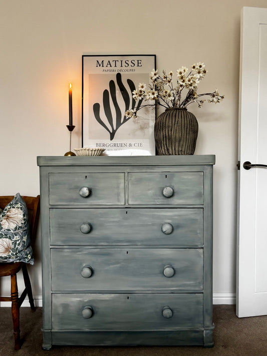 . Vintage Chest of Drawers in Layered Sage Green | Hand Painted Wooden Dresser | Statement Furniture Piece | UK Delivery Included