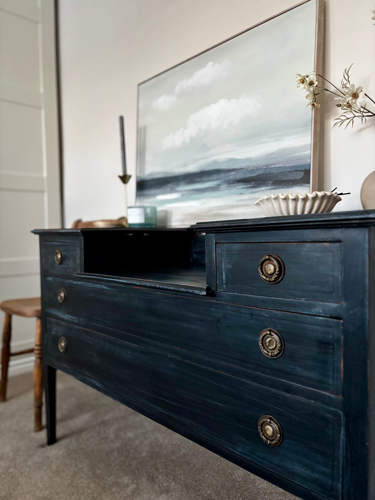 Dressing Table Vintage Charcoal Black | Distressed Black Vanity Table