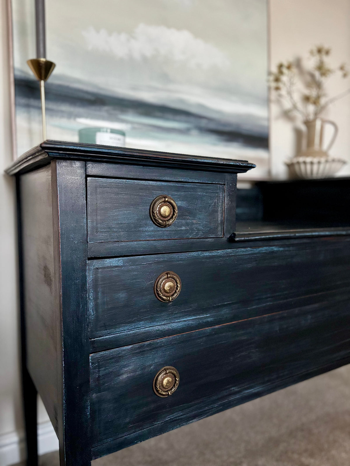 Dressing Table Vintage Charcoal Black | Distressed Black Vanity Table