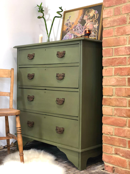 Large Chest Of Drawers, Painted In Green