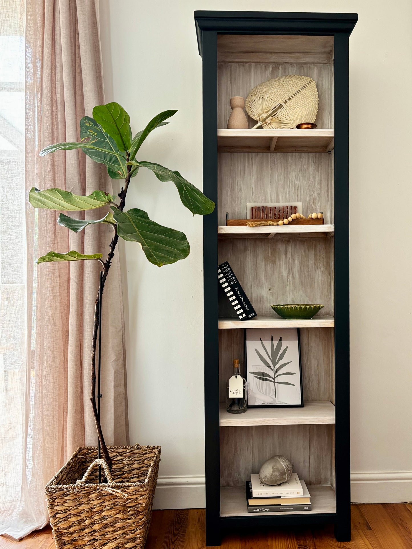 Grey and whitewash slimline tall bookcase 