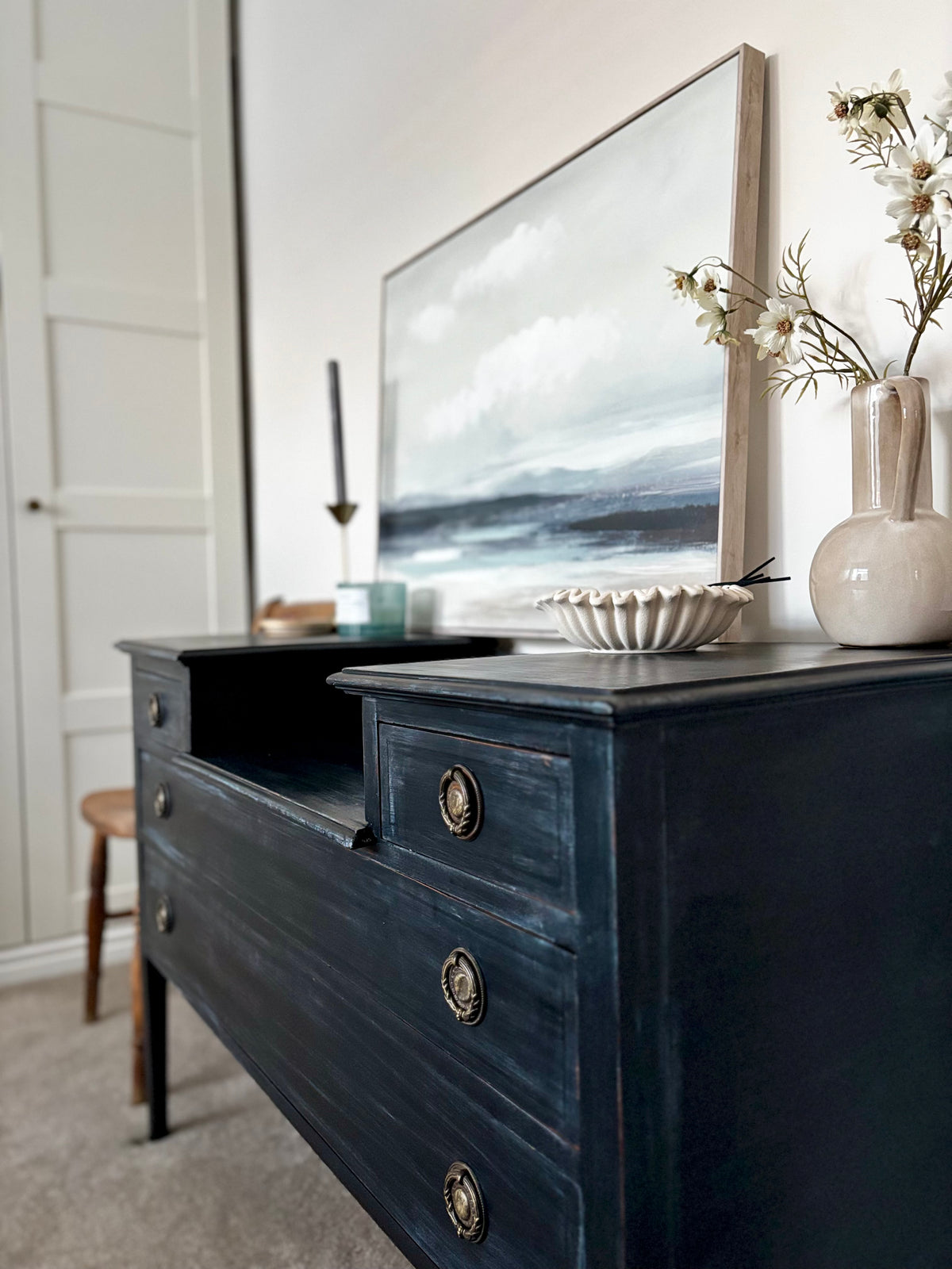 Dressing Table Vintage Charcoal Black | Distressed Black Vanity Table
