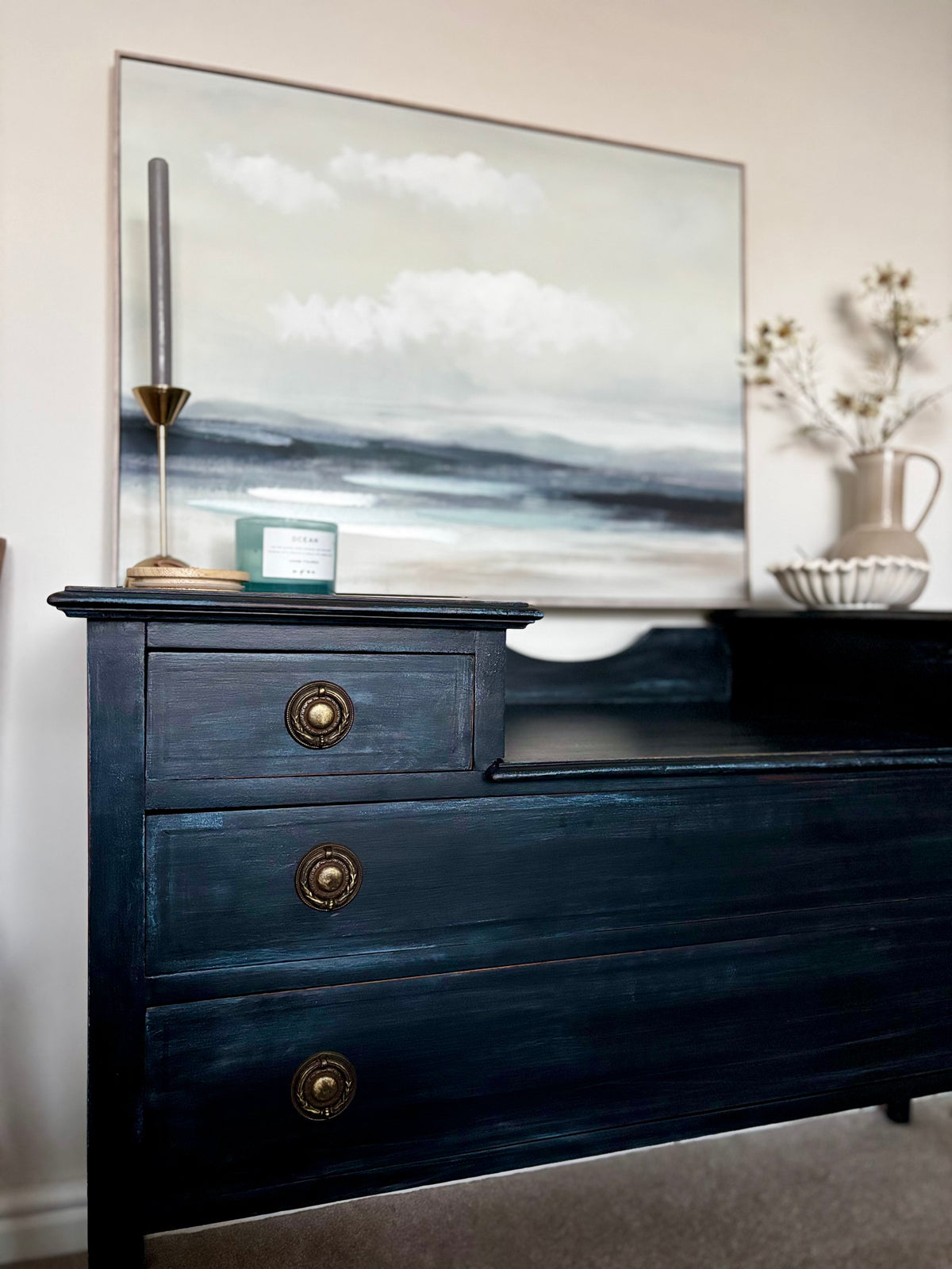 Dressing Table Vintage Charcoal Black | Distressed Black Vanity Table