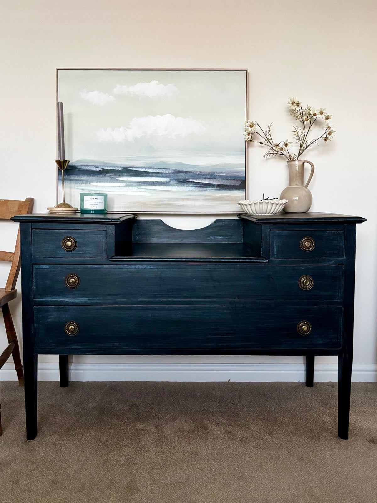 Dressing Table Vintage Charcoal Black | Distressed Black Vanity Table
