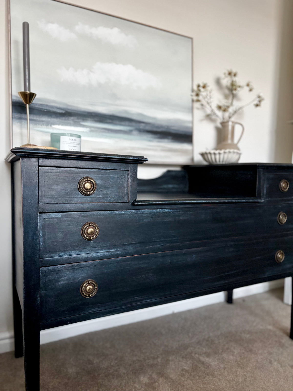 Dressing Table Vintage Charcoal Black | Distressed Black Vanity Table
