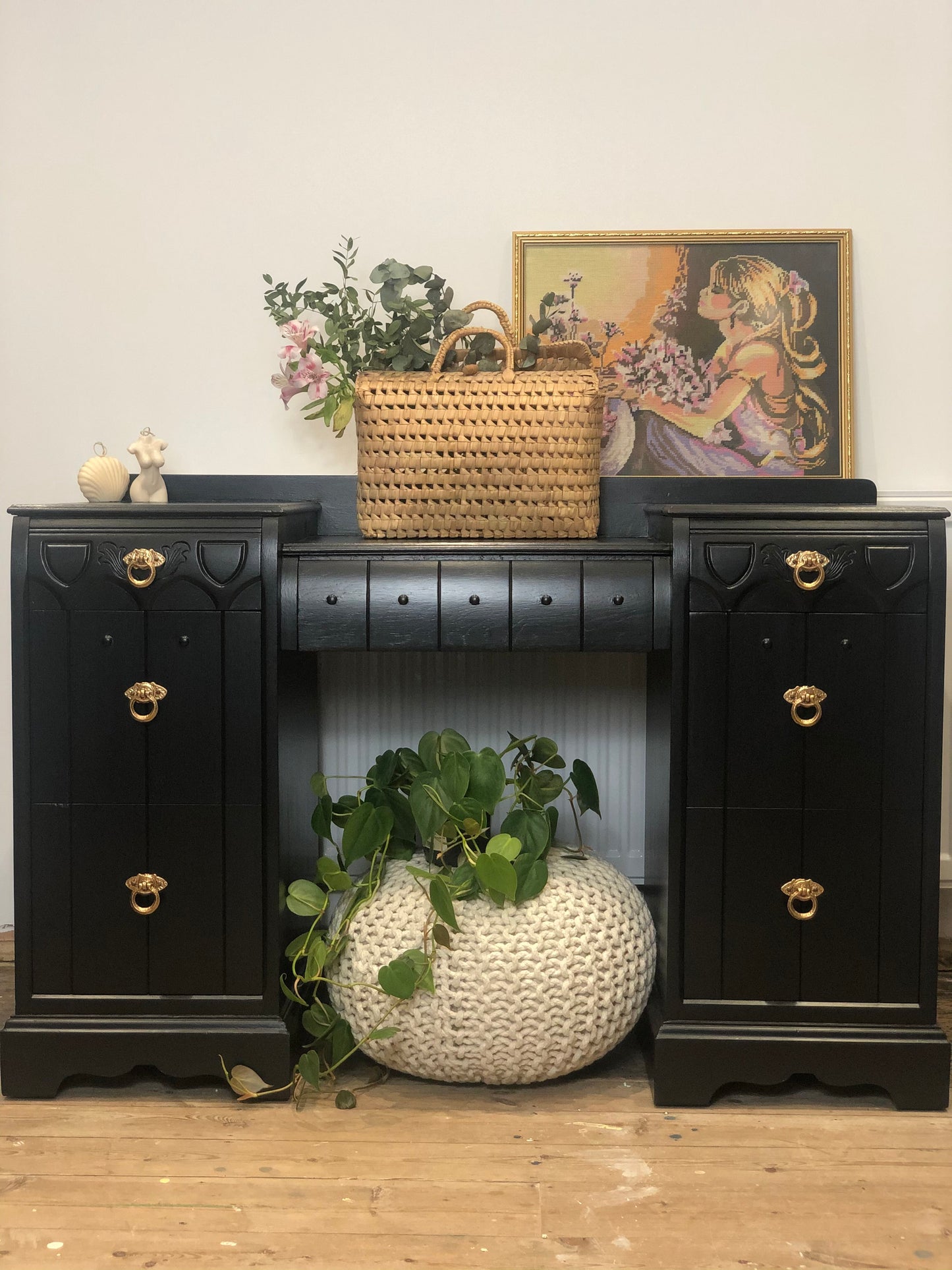 Vintage Black Painted Desk/Dressing Table