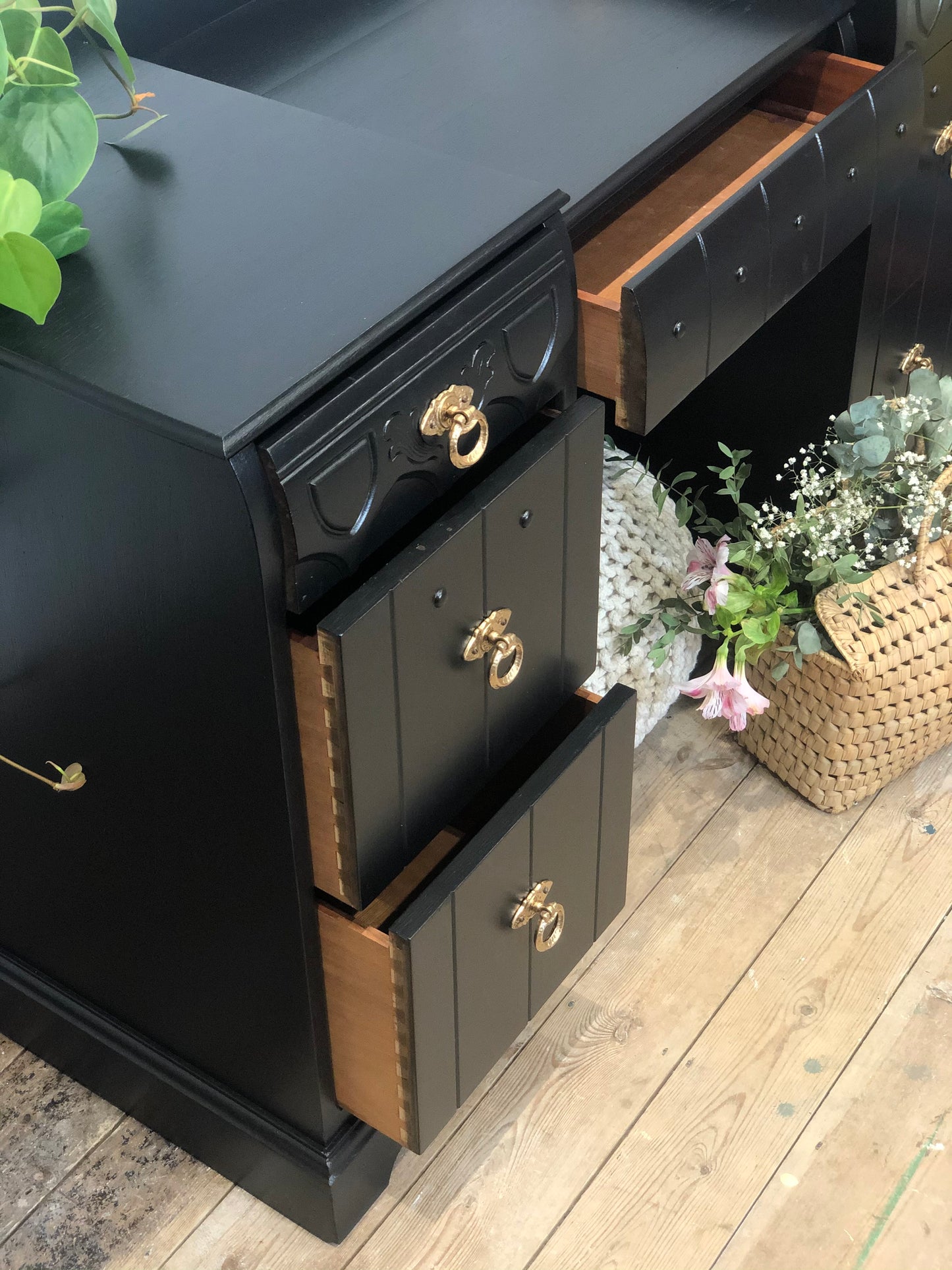 Vintage Black Painted Desk/Dressing Table