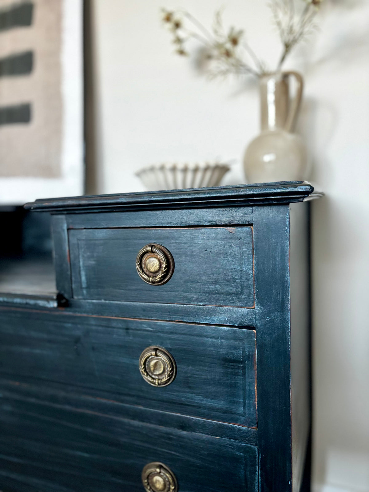 Dressing Table Vintage Charcoal Black | Distressed Black Vanity Table