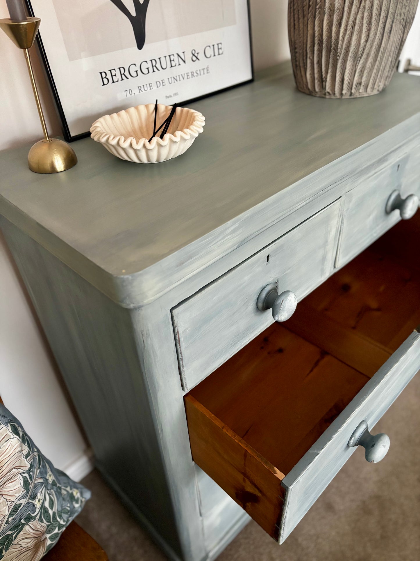 . Vintage Chest of Drawers in Layered Sage Green | Hand Painted Wooden Dresser | Statement Furniture Piece | UK Delivery Included
