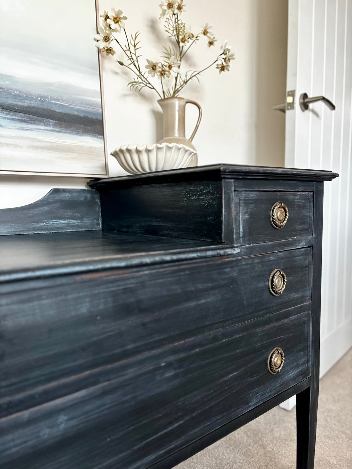 Dressing Table Vintage Charcoal Black | Distressed Black Vanity Table