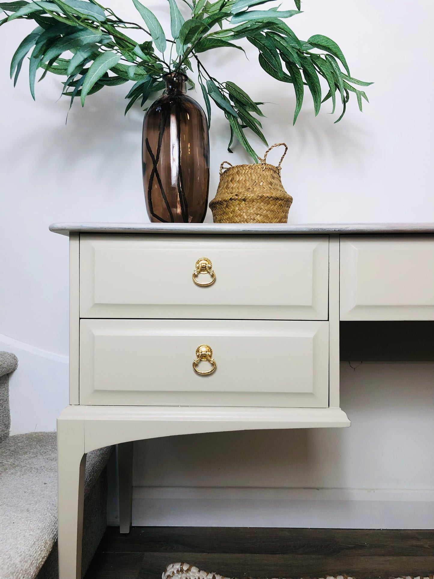 . Stag Dressing Table/Vintage Desk, Neutral Painted