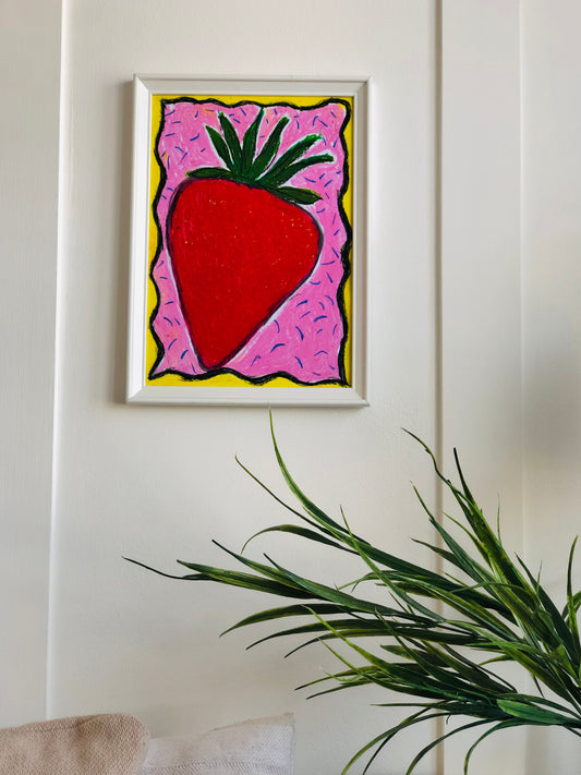 Strawberry Sprinkles, A4 Unframed Original Oil Pastel Artwork