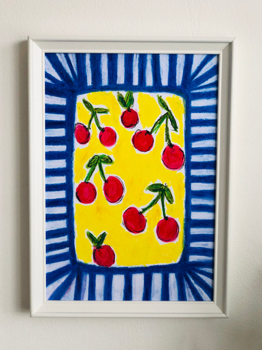 Cherry Baby, A4 Unframed Oil Pastel Original Artwork