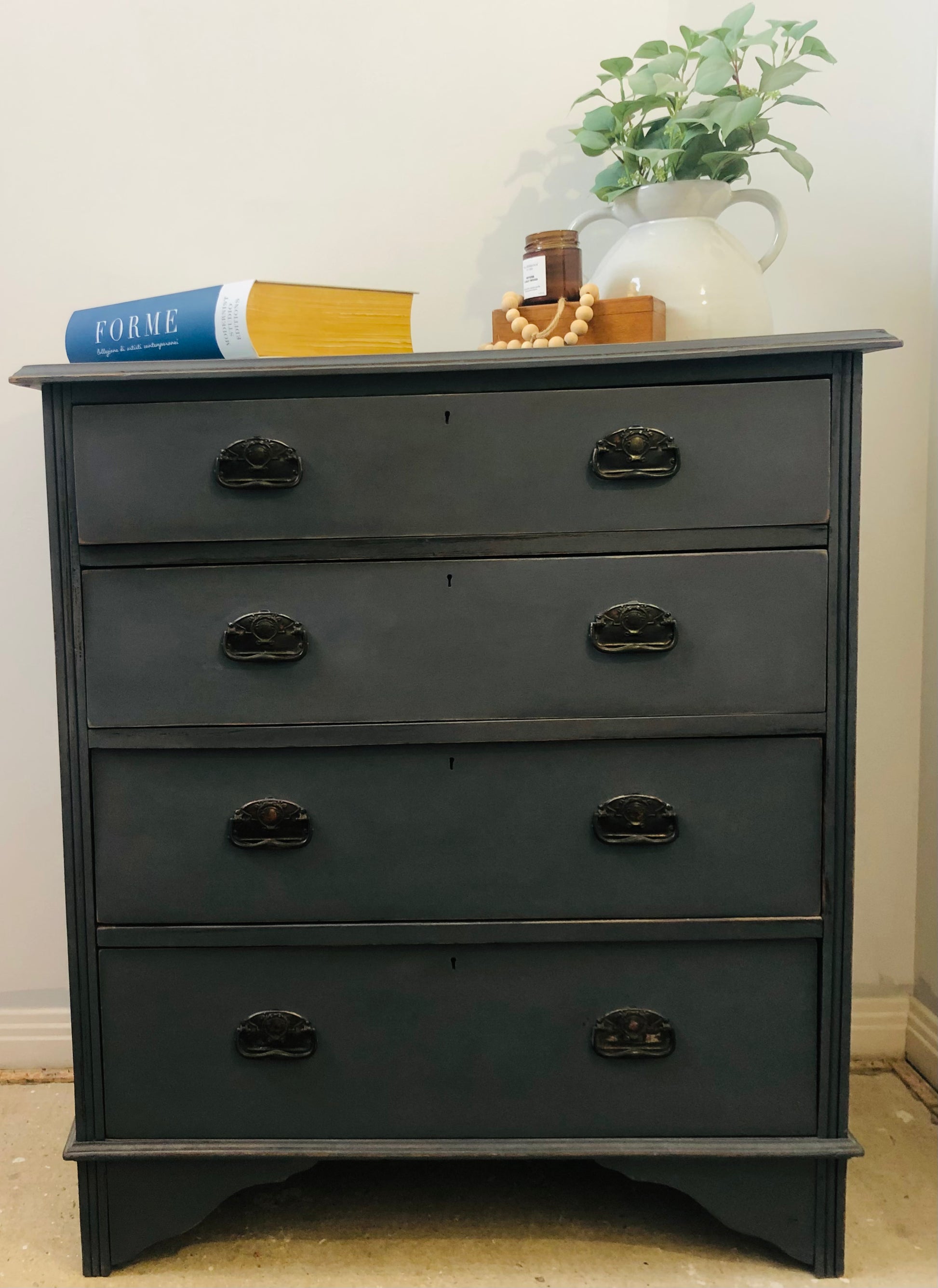 Chest Of Drawers Vintage Painted Grey Rustic Finish