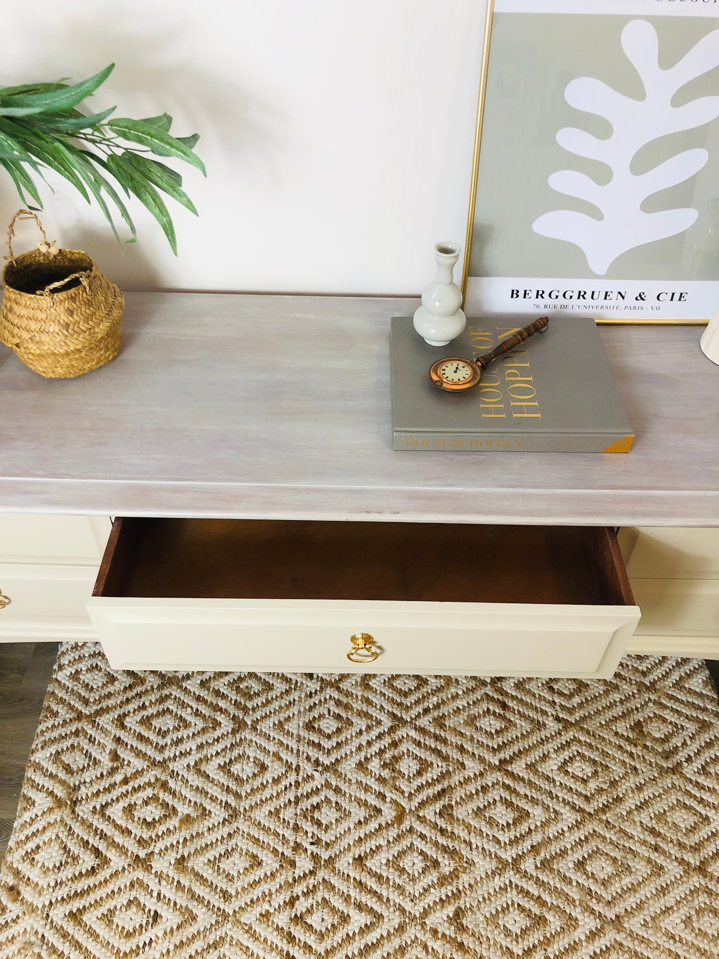. Stag Dressing Table/Vintage Desk, Neutral Painted